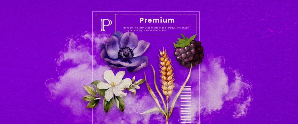 Een illustratie van Granddaddy Purple cannabisbloemen met diepe paarse tinten en een dichte structuur, die de dominante indica-hybride kenmerken en de zoete druifachtige geur benadrukken, tegen een groene achtergrond.
