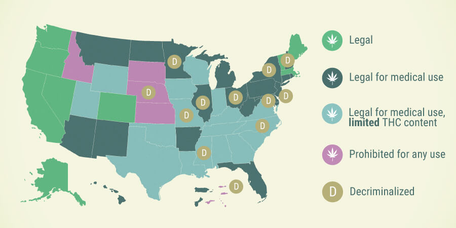 Waar is cannabis legaal in de VS.