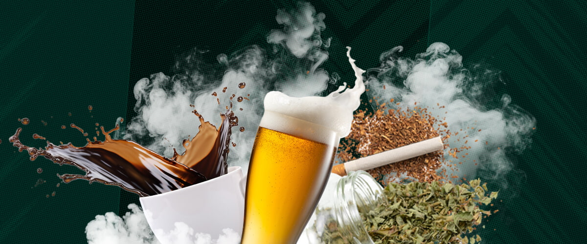 Meest Gebruikte Psychoactieve Stoffen: Cafeïne, Alcohol, Nicotine en Cannabis Ontdek de meest gebruikte psychoactieve stoffen: cafeïne, alcohol, nicotine en cannabis. Deze afbeelding benadrukt hun effecten en wijdverbreide gebruik wereldwijd. Leer over veelvoorkomende psychoactieve drugs.