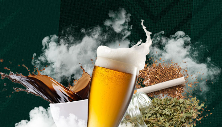 Meest Gebruikte Psychoactieve Stoffen: Cafeïne, Alcohol, Nicotine en Cannabis Ontdek de meest gebruikte psychoactieve stoffen: cafeïne, alcohol, nicotine en cannabis. Deze afbeelding benadrukt hun effecten en wijdverbreide gebruik wereldwijd. Leer over veelvoorkomende psychoactieve drugs.