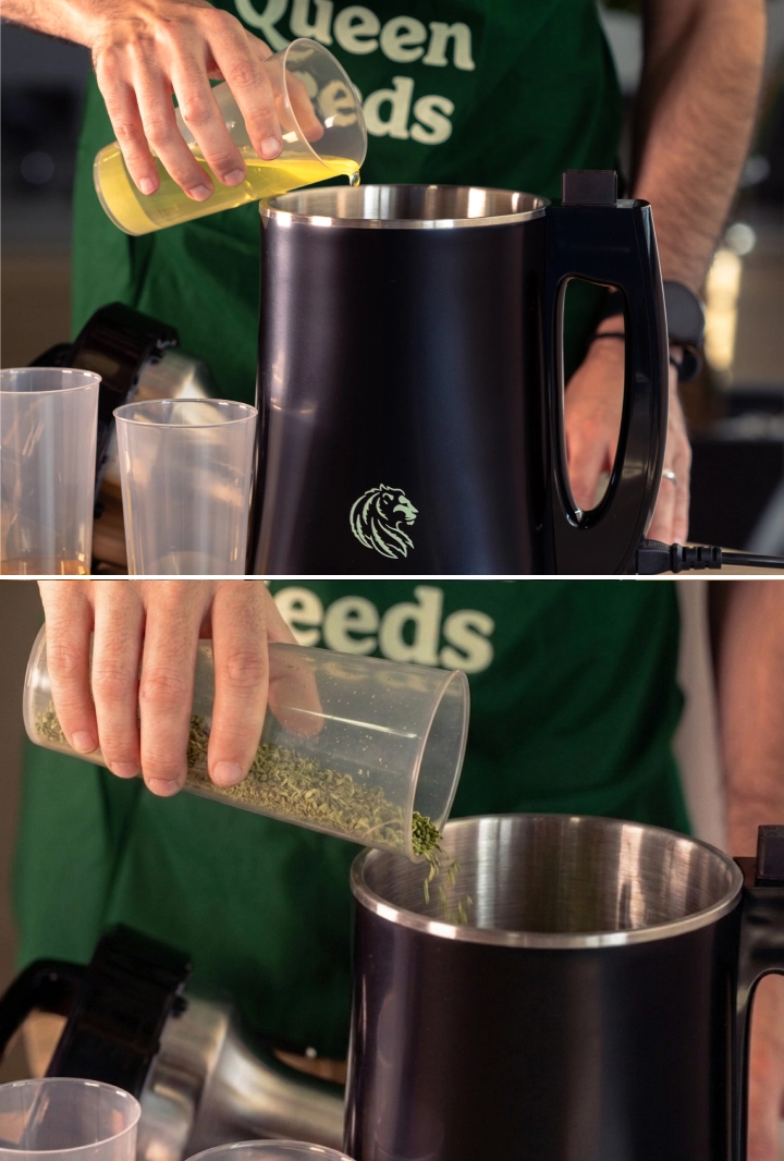 Leer hoe je cannabis voorbereidt en decarboxyleert, en deze vervolgens met natuurlijke oliën aan een infuser toevoegt voor een egale cannabisolie-infusie.