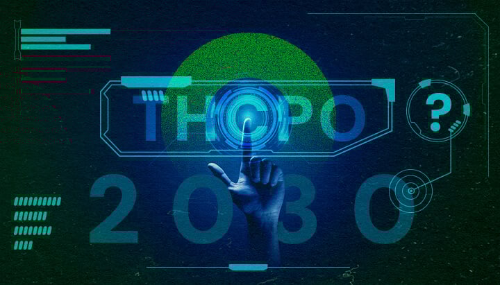 Duik in de Toekomst van THCPO-Trends en -Onderzoek met Deze Hoge-Tech Holografische Illustratie Futuristisch beeld van een hand die een holografische
