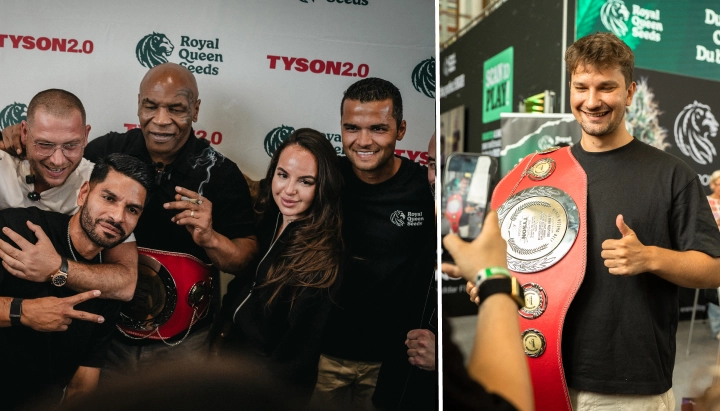 Mike Tyson ontmoet het Royal Queen Seeds-team Bekijk Mike Tyson met het Royal Queen Seeds-team tijdens het TYSON 2.0-evenement, waar cannabiscultuur en community worden gevierd.