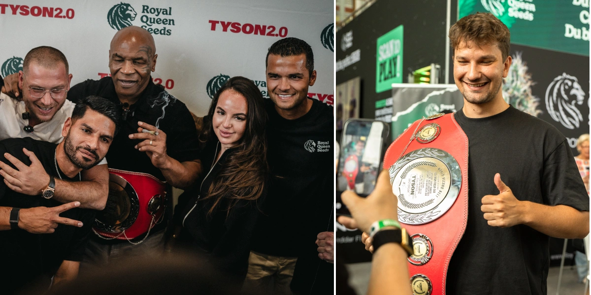 Mike Tyson ontmoet het Royal Queen Seeds-team Bekijk Mike Tyson met het Royal Queen Seeds-team tijdens het TYSON 2.0-evenement, waar cannabiscultuur en community worden gevierd.