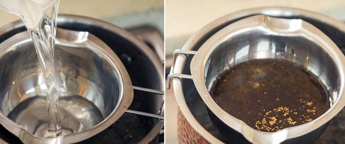 Gedecarboxyleerde cannabis wordt in een au-bain-marie in MCT-olie geïnfuseerd om cannabinoïden voorzichtig te extraheren