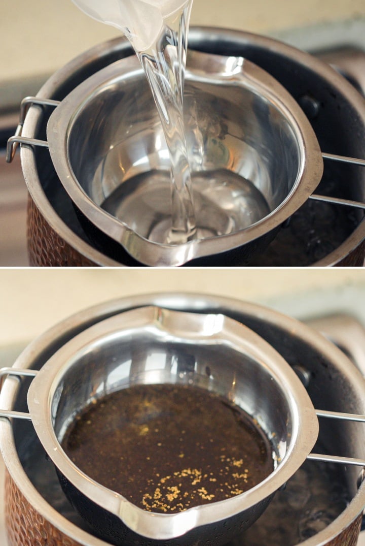 Gedecarboxyleerde cannabis wordt in een au-bain-marie in MCT-olie geïnfuseerd om cannabinoïden voorzichtig te extraheren